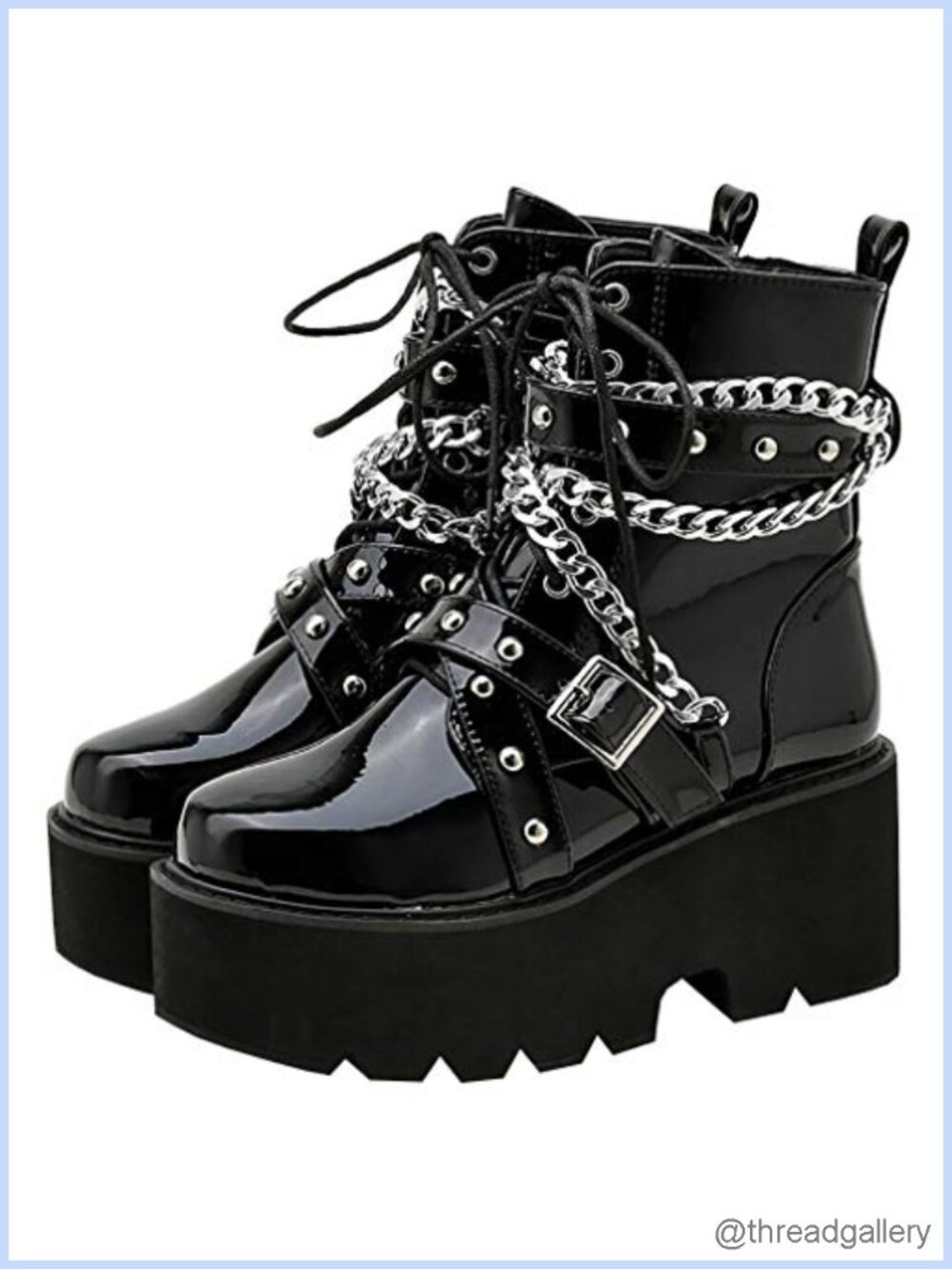 Patent Leather Platform Combat Ankle Boots Chunky Goth Heeled Booties